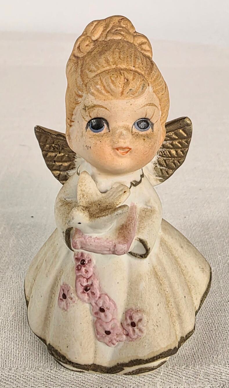 Vintage UCGC Angel with Bird Figurine 3 1/2" Tall Ceramic Celestial Aesthetic